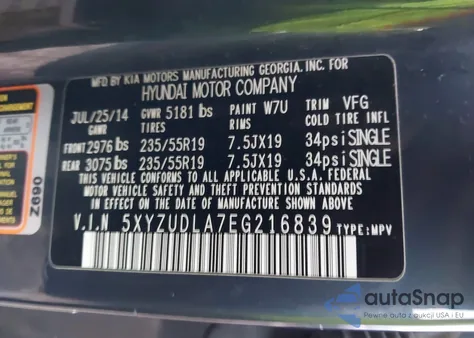 2014 Hyundai Santa Fe Sport 2.0L Turbo from USA, damaged, VIN 5XYZUDLA7EG216839